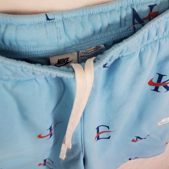 Nike NSW Club AOP Fleece Shorts Men Sz Medium Blue Chill Drawstring Pockets Logo - Picture 8 of 9